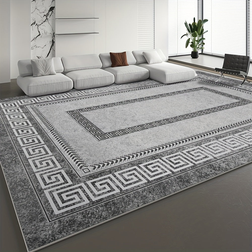 Alfombra de terciopelo de lujo - Estampado floral bohemio y persa vintage, base antideslizante, lavable a máquina, 100% poliéster - Ideal para áreas de alto tráfico como sala, dormitorio y espacios interiores, 850 g/m², diseño en gris neutro y mármol neg