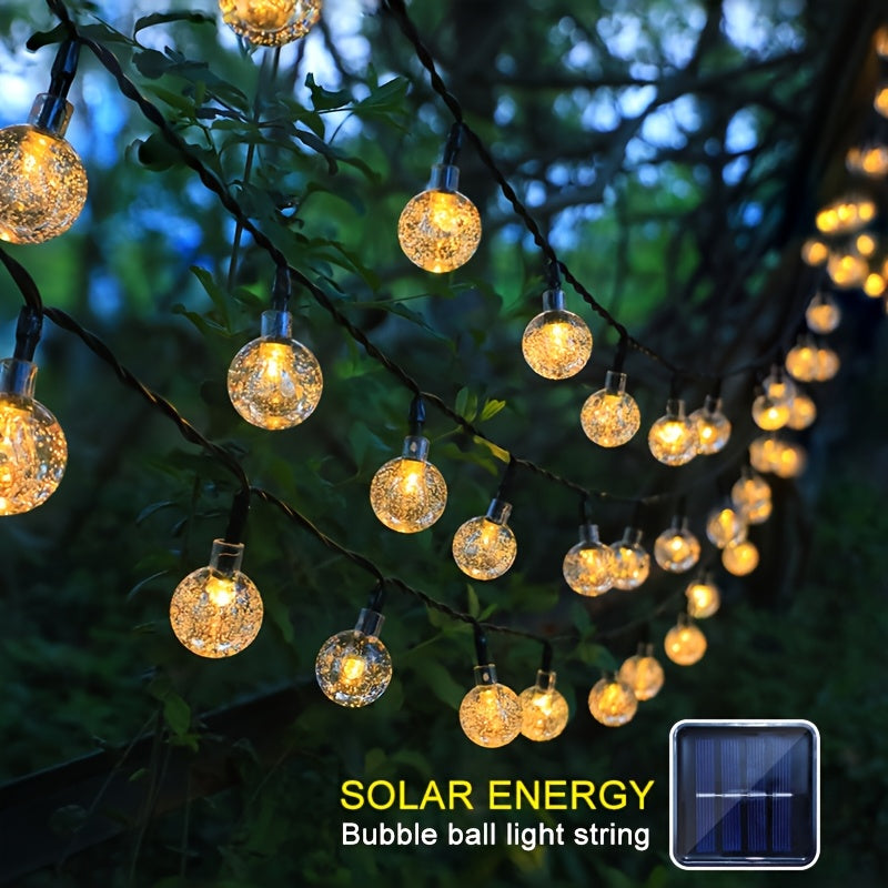 1 Cuerda de Bolas de Cristal Solar, 8 Modos, Plástico, Multi-Color, Parpadeante, Control de Botón, Batería de Níquel Solar de 400mAh, Fotovoltaico Removable, con Control de Interruptor, para Janucá, Jardín, Patio, Césped, Decoración de Balcón