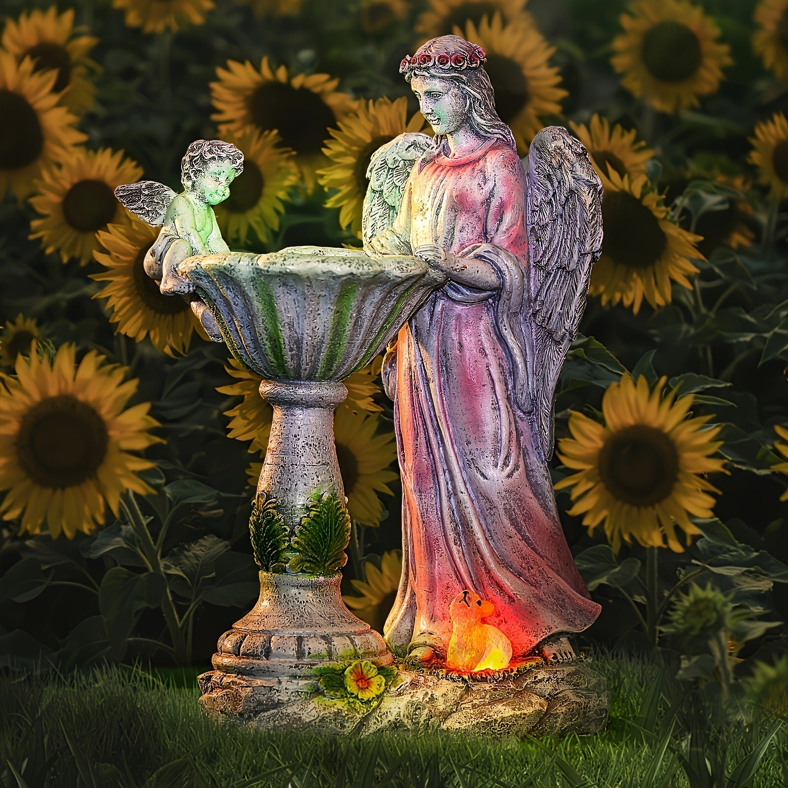 1 Estatua de jardín angelical con energía solar y luces LED cambiantes de color - Escultura de resina IPX4 resistente al agua para decoración al aire libre, ideal para patio, césped o jardín - Regalo perfecto para mudarse, decoración de jardín