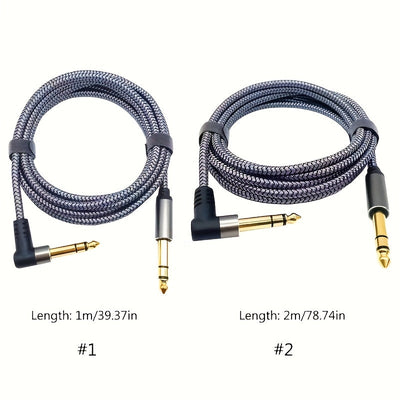 Cable de audio de alta calidad 6.5 mm con doble blindaje - Cancelación de ruido, conectores redondos dorados y negros, ideal para guitarra, bajo, pedales de efectos y presentaciones en vivo, cable de audio profesional y duradero