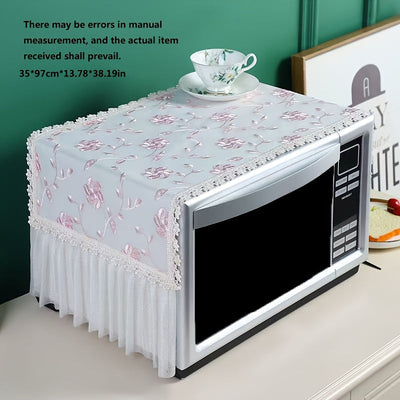 Cubierta de horno microondas de encaje elegante, poliéster, a prueba de aceite, transpirable, antideslizante, a prueba de polvo, con diseño floral decorativo para accesorio de cocina