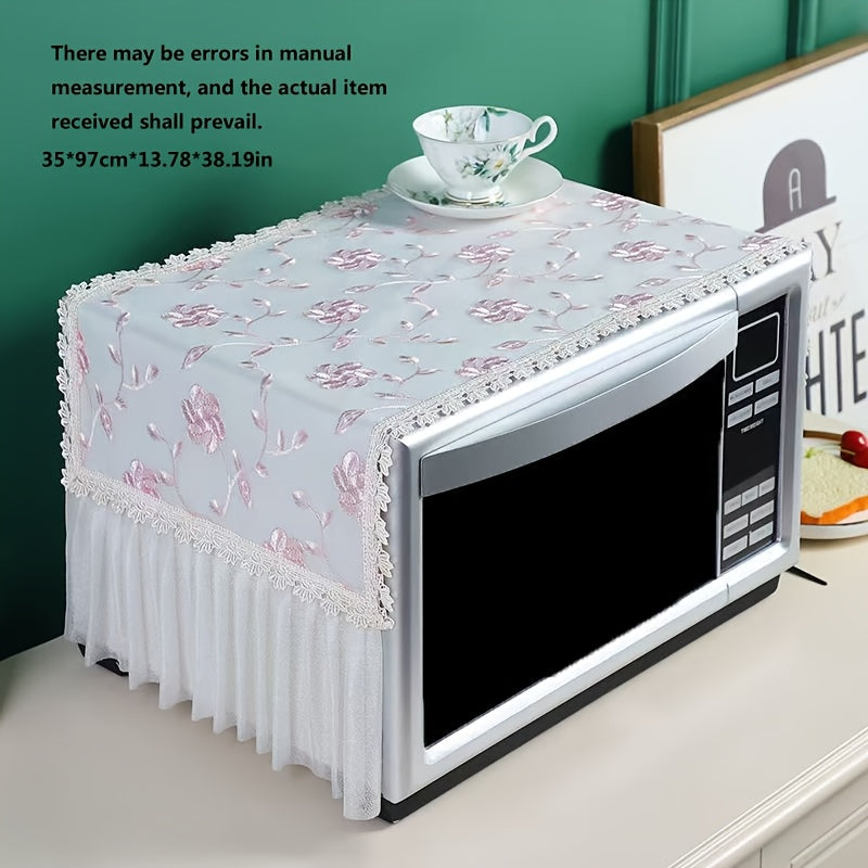 Cubierta de horno microondas de encaje elegante, poliéster, a prueba de aceite, transpirable, antideslizante, a prueba de polvo, con diseño floral decorativo para accesorio de cocina
