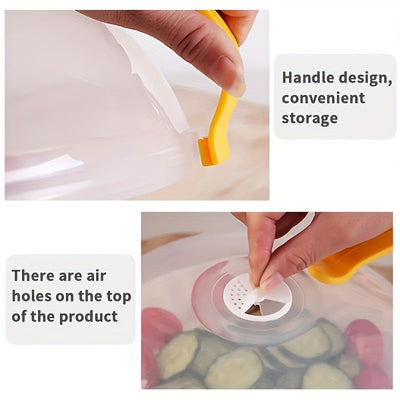 1 pieza de cubierta de comida transparente que evita salpicaduras, diseñada para uso en hornos microondas para calentar alimentos, con una ventilación de vapor. Esta cubierta de bandeja es fácil de manejar y es compatible con hornos microondas y utensili