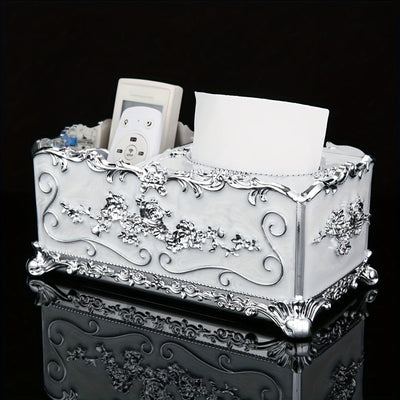 Caja de pañuelos elegante de estilo europeo, soporte rectangular multifuncional de plástico para el hogar, sala de estar creativa personalizada, mesa de café, almacenamiento de control remoto, ideal para decoración del hogar y regalos de vacaciones.