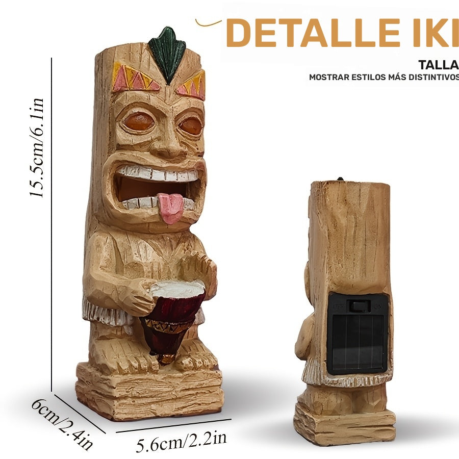 1pieza Estatua de Tiki Luces Solares Decoración Exterior, Decoración de Tiki Totem para Fiesta Hawaiana, Material de Resina Solar Hawaiano para Decoración Tropical de Tiki, Ideal para Patio, Balcón, Jardín, Césped, Decoración de Bar - Regalo para Amigos
