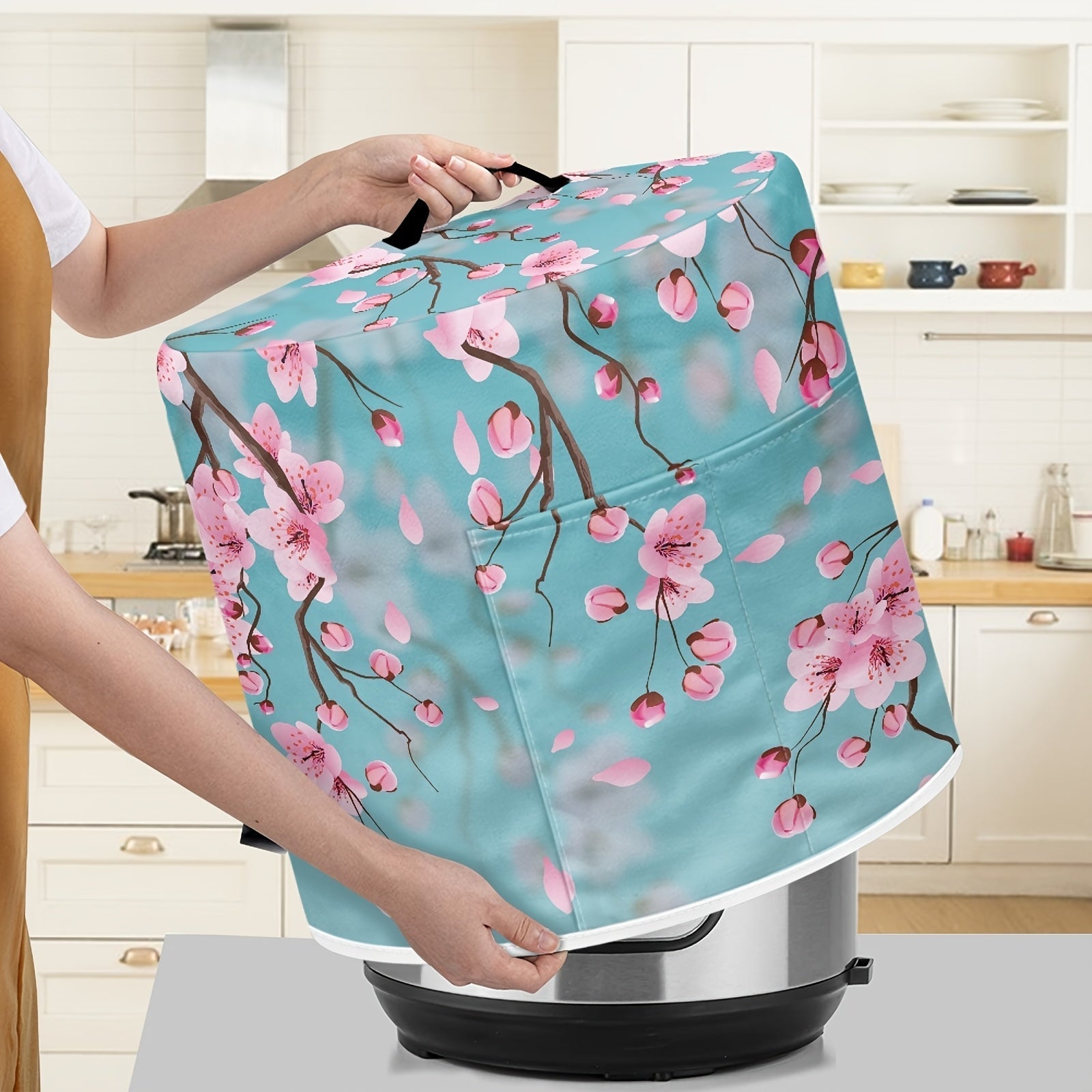Fundas Versátiles para Electrodomésticos de Cocina: Diseño de Flores Coloridas / Floración Morada de Lavanda / Girasol con Libélula / Diseño de Flor de Cerezo Rosa para Arroceros, Ollas a Presión y Freidoras Aireadas, con Asa Superior y Bolsillo