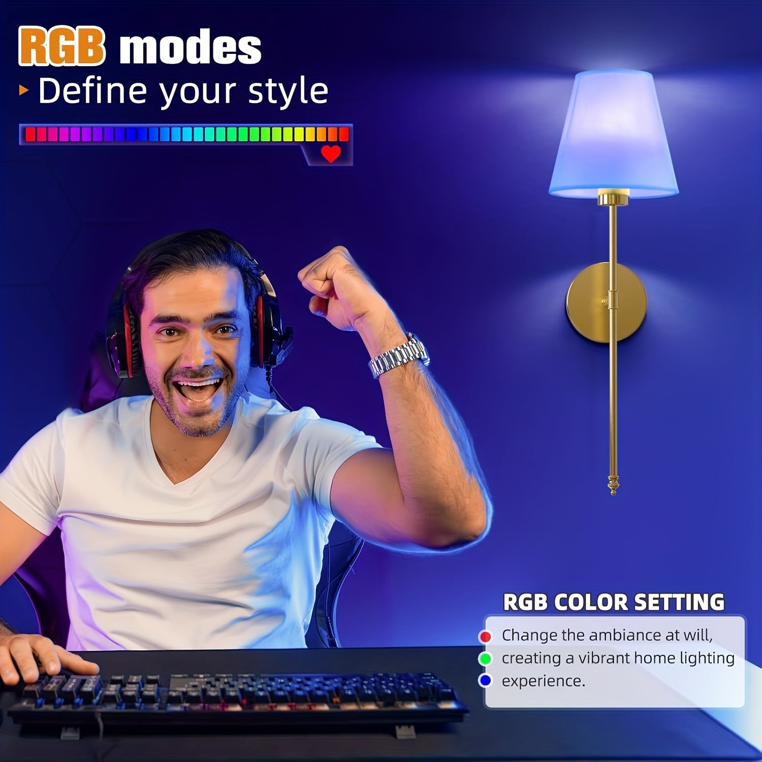 2 Paquetes de Apliques con Batería: Juego de 2 Luces Inalámbricas para Pared con Control Remoto - Lámpara Recargable de 10 Colores Dorado/ para Dormitorio y Pasillo, Decoración para Sala