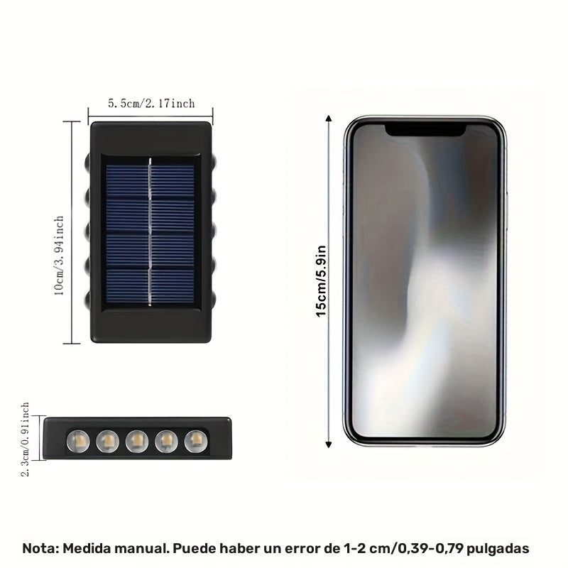 6/8 piezas, luz solar para pared exterior con 10 LED, espejo convexo, iluminación exterior, luz decorativa para pared, luz LED para paisajismo, ideal para exteriores, patio, villa, cerca, terraza, jardín