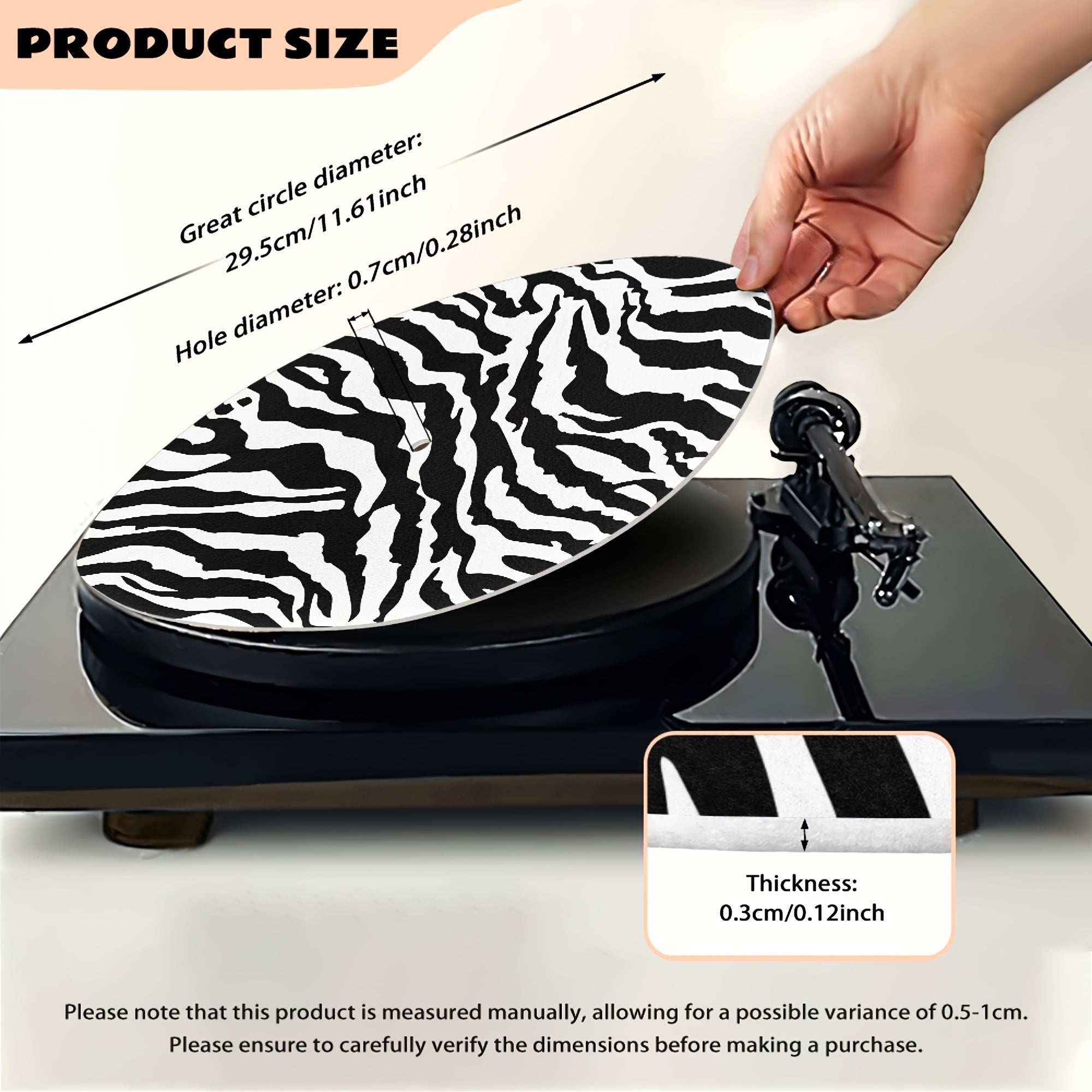 1pieza RSHUBINO Alfombrilla de goma para turntable, antideslizante y antistática, almohadilla para reproductor de discos de vinilo, mejorador de calidad de sonido, reduce la vibración, accesorio de decoración para el hogar, estampado de leopardo/tigre/ce