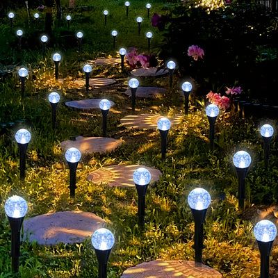 20pcs Luces de Jardín Solares con Cristales, Luces para Césped Exterior con 8 Modos de Iluminación, Apagado Automático Diurno y Encendido Nocturno para Verano, Camping, Navidad, Boda, Decoraciones de Camino de Cumpleaños