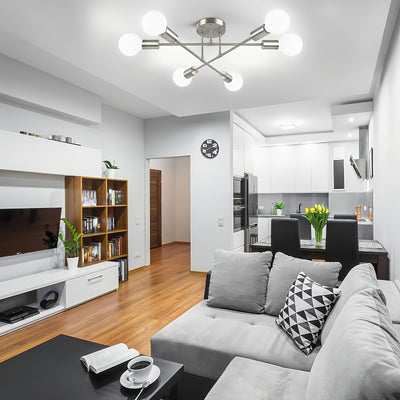 Araña estilo Sputnik moderna con pantallas metálicas desmontables, luz de techo semiempotrada para sala, dormitorio, cocina, comedor y espacios comerciales, incluye hardware de instalación (foco no incluido), grado comercial, acabado metálico, conexión c