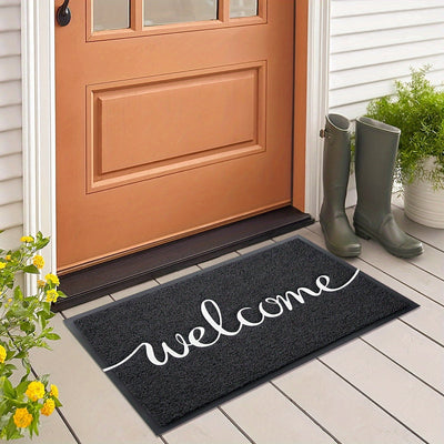 Tapete de bienvenida negro - Resistente, absorbente y fácil de limpiar para uso en interiores/exteriores, base antideslizante, ideal para patio, porche o casa de campo - Decoración navideña, perfecto para Navidad