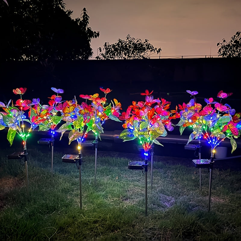 2 paquetes de luces solares para jardín con forma de árbol de mariposas - Flores artificiales de colores vibrantes con luces LED, decoración exterior impermeable para jardín, patio o jardín, regalo perfecto para familiares o seres queridos, decoraciones