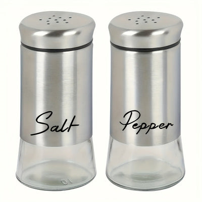 Juego de frascos para sal y pimienta, frascos de vidrio con tapa de acero inoxidable, ideal para cocina, herramientas pequeñas, mesa de cocina, RV, camping y barbacoa, diseño rellenable (2 piezas = 1 juego)