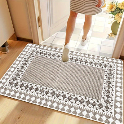 1 pieza de alfombrilla tejida estilo bohemio, alfombrilla rectangular antideslizante, suave y lavable en máquina, fibra de poliéster, adecuada para sala de estar, dormitorio y entrada.
