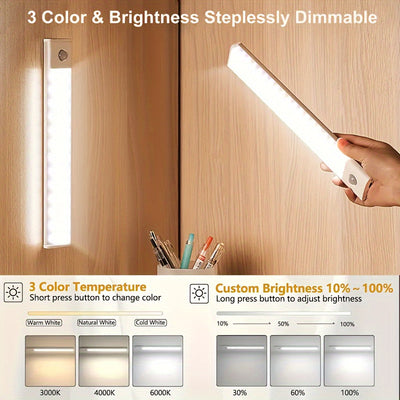 2pcs Tiras de Luz LED Blancas Elegantes con Sensor de Movimiento, Ultrafinas y Magnéticas, Recargables por USB con Brillo Ajustable - Ideales para Cocinas, Armarios, Gabinetes y Más, Luz con Sensor de Movimiento para Interiores Recargable