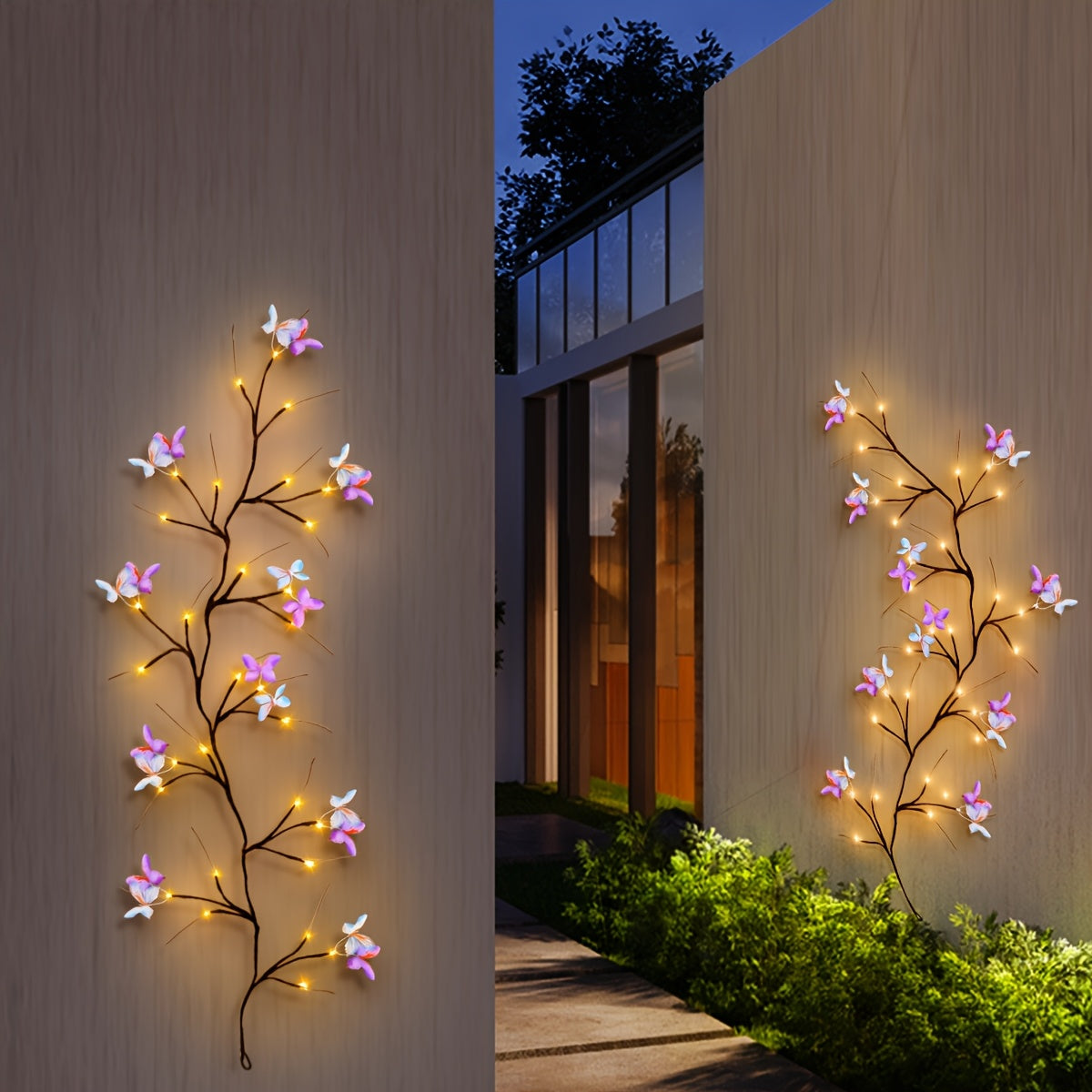 TPGEBO 1pc Luces LED de Hiedra con Decoraciones de Flores y Mariposas Alimentadas por USB - Ramas Artificiales Cálidas Blancas de 1.3m/4.26ft, 8 Modos & Control por Botón para Bodas en Interiores/Exteriores, Hogar, Jardín (Sin Necesidad de Batería), Ilum