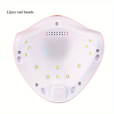 12 luces LED, temporizador inteligente USB, no negro, lámpara de esmalte de uñas, fuente de luz dual, lámpara de manicura LED rosa.