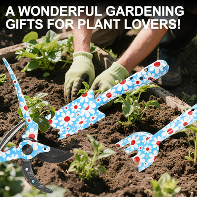 Juego de herramientas de jardín, juego de herramientas de jardín de alta resistencia, regalos de jardinería para mujeres, cultivador de rastrillo de mano con podadoras y rastrillador