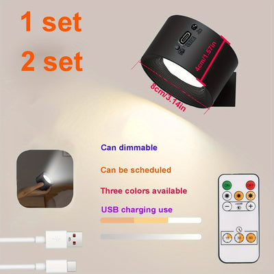 Apliques de pared LED festivos: 1/2 juego, regulables, 3 temperaturas de color, control remoto, rotación 360°, carga USB, ideales para decoración navideña, perfectos como regalo de Navidad, oficina, habitación, hotel, fiesta o restaurante