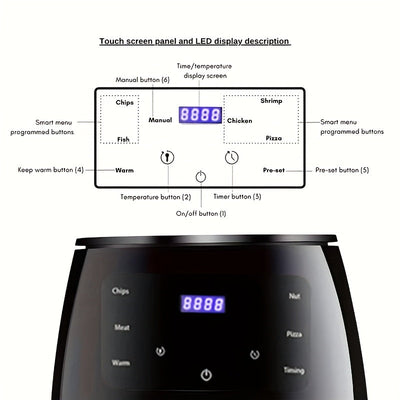 1 pieza de freidor de aire inteligente multifuncional - Capacidad de 4,5 litros, horneado a 200 °C, cesta de horneado extraíble, pantalla digital y temporizador, cocina sin aceite y baja en grasas para pizza, camarones, bistec, pollo frito, tartas de hue