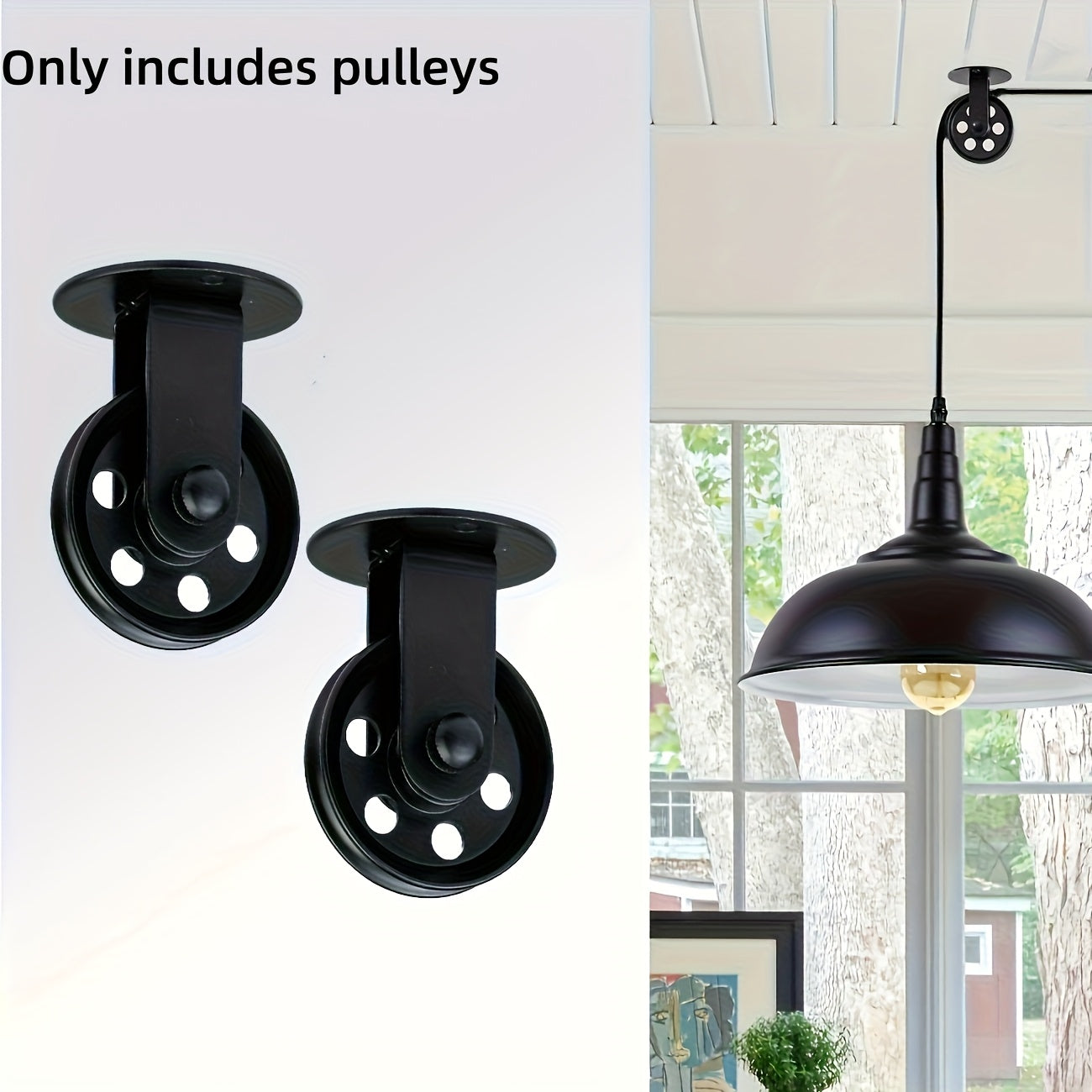 Juego de 2 Ruedas Negras de Polea de 6.99 cm para Lámpara Colgante con Enchufe, Polipastos Montados en Pared y Techo Estilo Vintage para Lámparas Colgantes, Polipastos Industriales Rústicos para Luces de Cultivo de Planta en Exteriores
