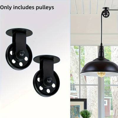 Juego de 2 Ruedas Negras de Polea de 6.99 cm para Lámpara Colgante con Enchufe, Polipastos Montados en Pared y Techo Estilo Vintage para Lámparas Colgantes, Polipastos Industriales Rústicos para Luces de Cultivo de Planta en Exteriores