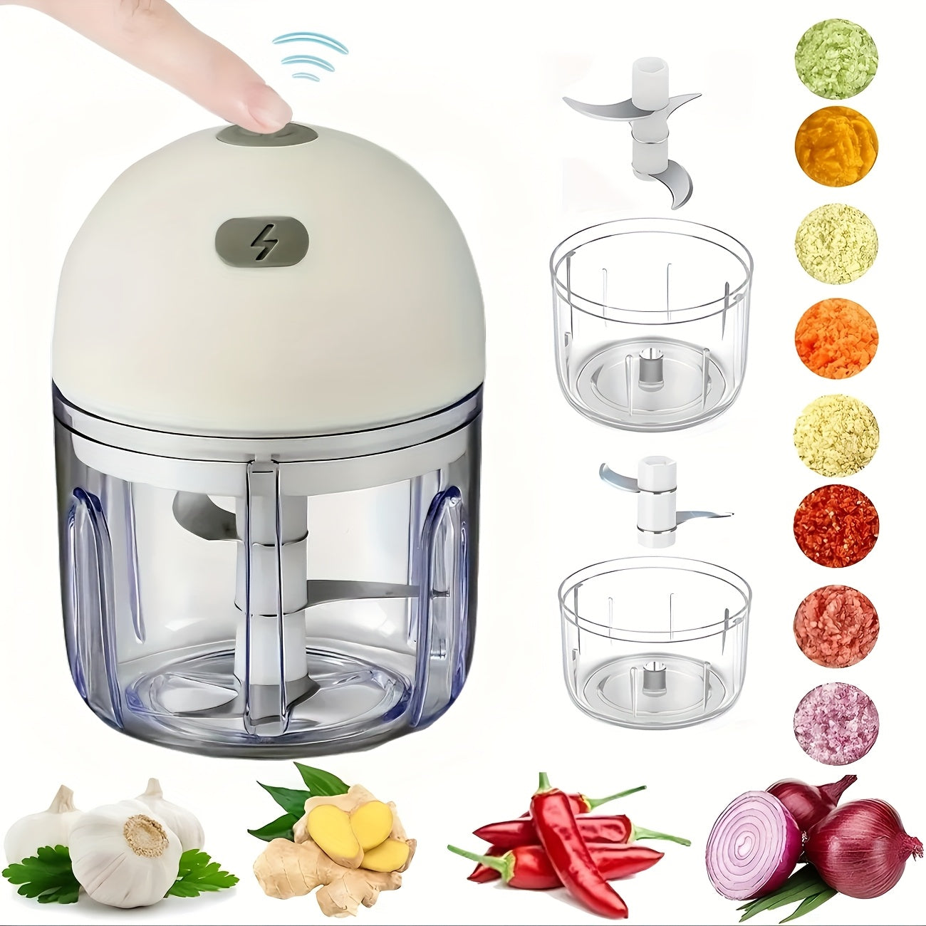 Mezclador Eléctrico de Comida para Bebés 250ml, Picadora de Ajo y Trituradora Portátil Recargable USB con Diseño Reforzado, Ideal para Jengibre, Verduras y Carne, Incluye Interruptor de Seguridad - Procesador de Alimentos para Preparar Purés Infantiles