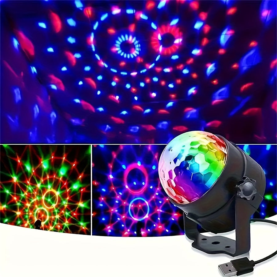 Luz de escenario de bola de discoteca RGB alimentada por USB - Proyector de fiesta de DJ de cambio de color con luces LED vibrantes, ideal para hogar, KTV, bodas, actuaciones de baile y celebraciones de vacaciones, interfaz USB, montaje en pared o escrit