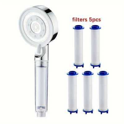 Chorro de Ducha de Alta Presión con 5 Modos, Boquilla Ahorradora, Pistola Acelerada Potente para Baño, Accesorios de Ducha Portátil (1 Ducha + 5 Filtros)