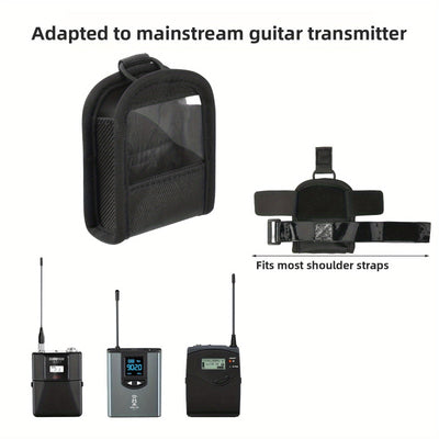 Mochila transmisora de guitarra negra - Correa ajustable, varias opciones de antenas, cierre de cremallera seguro para guitarra de bajo e instrumentos, equipo de músico, diseño elegante, construcción duradera