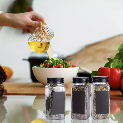 12/24 Paquete de Tarros de Plástico para Especias, 5.6 oz (Aproximadamente 160 g), Contenedores Cuadrados con Saleros y Pimenteros Reutilizables, Incluye Tapas Selladas, Etiquetas y Bolígrafos, Ideales para Especias, Hierbas, Polvos y Purpurina