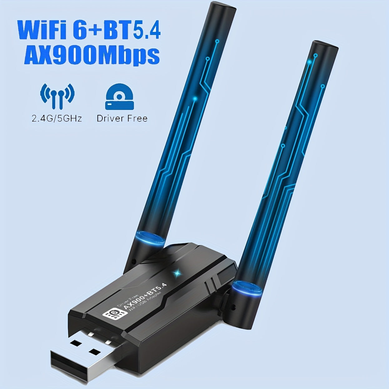 Adaptador de red USB 2 en 1 Wi-Fi 6 BT5.4 para ordenadores portátiles, adaptador de red WiFi AX900Mbps de 5dBi mejorado, cifrado de red inalámbrica de doble banda 2,4G/5GHz, sin controlador, alimentado por USB, diseño compacto, para Windows 11 10 ordenad