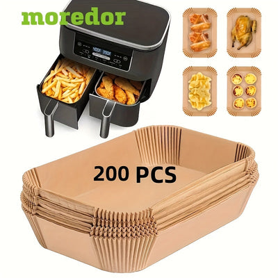 50/100/150/200pcs Papel de Hornear Premium para Freidora de Aire - Antiadherente, Impermeable al Aceite y Agua, Rectangular, Fácil de Limpiar, Accesorios Esenciales de Cocina, Suministros para Hornear, Eid Al Adha y Acción de Gracias