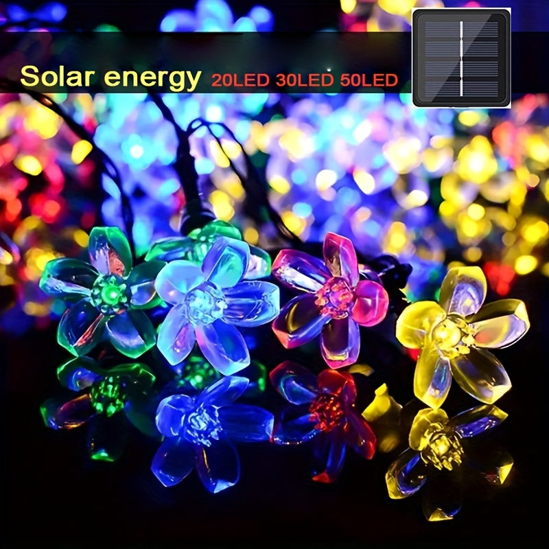 Luces solares de cerezo en cadena - Decoración LED colorida para exteriores, fiestas, bodas y festivales, 20/30/50 luces, 3W, batería de níquel, energía solar, luces para jardín