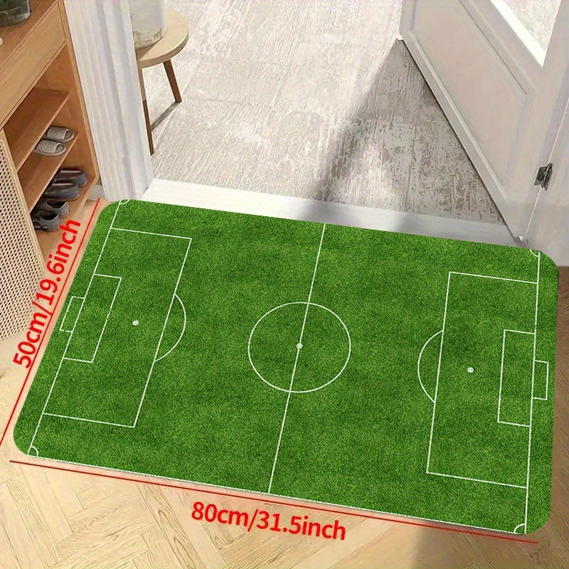 1 alfombra de área de campo de fútbol, gruesa de espuma, tamaño grande, tapete de juego impreso con cancha deportiva, temporada primavera/verano, tema al aire libre, resistente al desgaste, decoración para sala, dormitorio o habitación de adolescentes, a