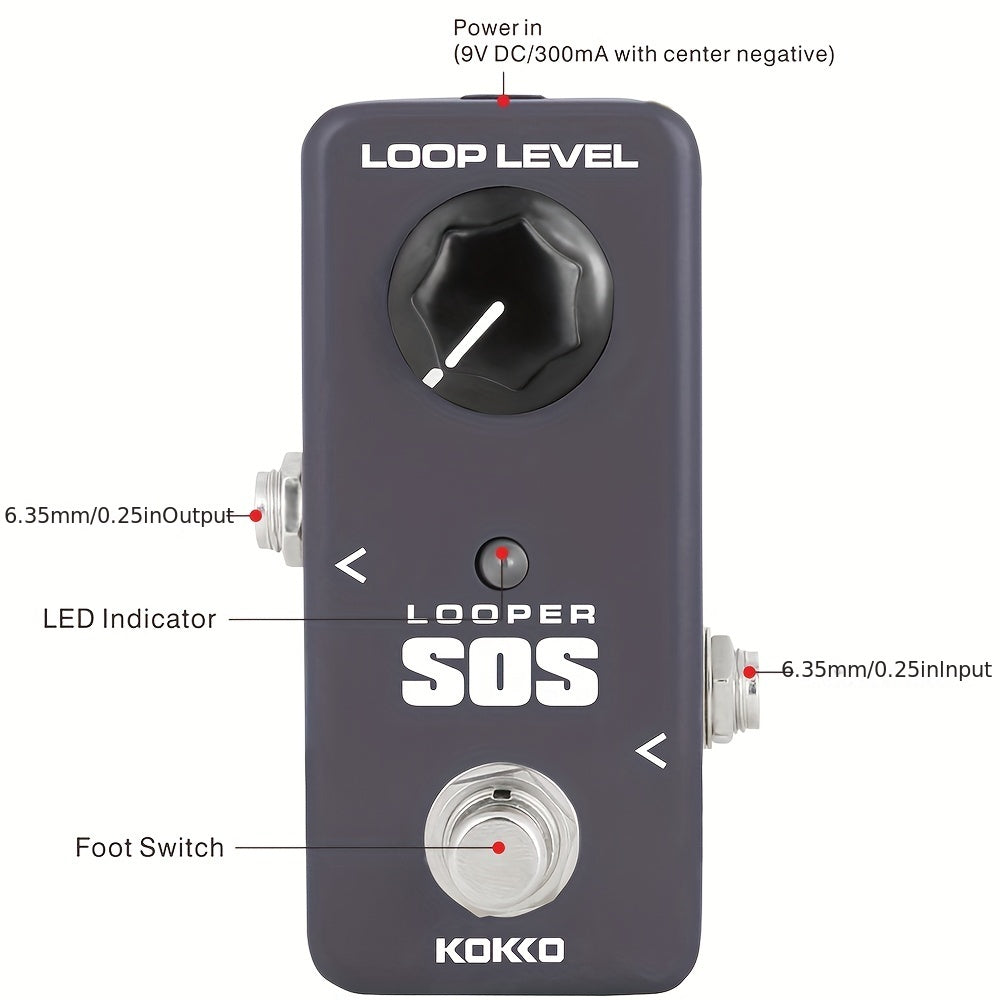 KOKKO LOOPER pedal - procesador de efectos de retraso en bucle con alimentación USB, perilla Loop Level para guitarra/bajo - looper compacto compatible con pedalboards para actuaciones en vivo, grabación y práctica - ideal para guitarristas eléctricos y