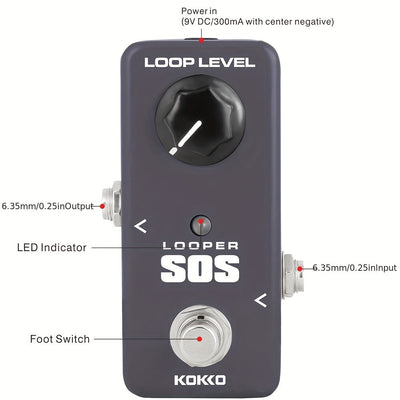 KOKKO LOOPER pedal - procesador de efectos de retraso en bucle con alimentación USB, perilla Loop Level para guitarra/bajo - looper compacto compatible con pedalboards para actuaciones en vivo, grabación y práctica - ideal para guitarristas eléctricos y