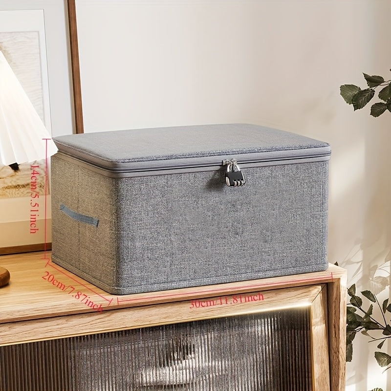 1 caja de almacenamiento de tela grande con asas - Organizador rectangular beige para ropa, juguetes y organización del hogar, estilo cajón con tapa segura, perfecto para dormitorio o sala de estar, organizadores de armarios y almacenamiento