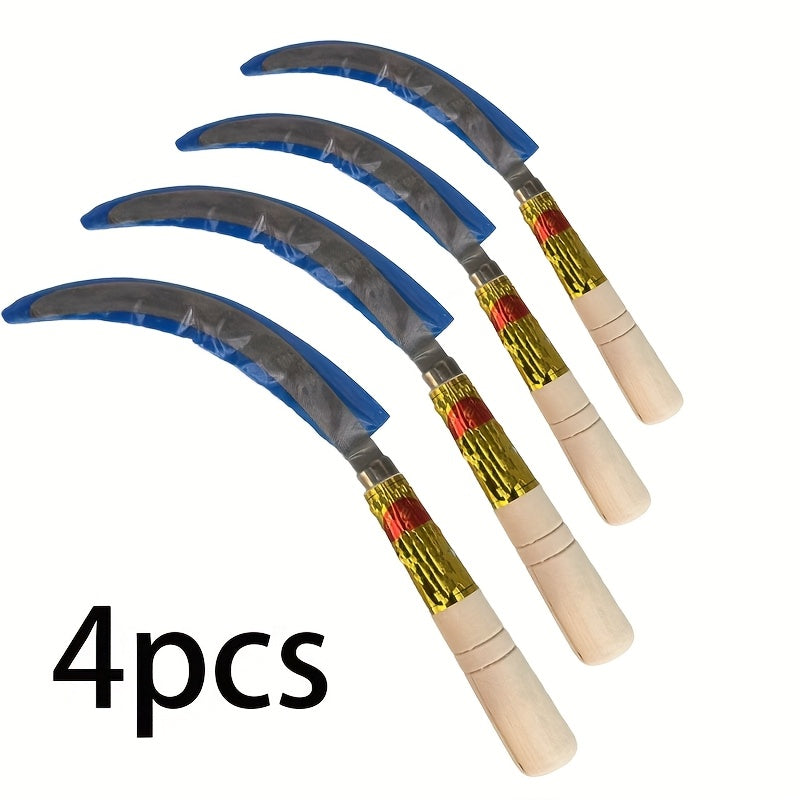 Juego de 4 cuchillos de cosecha serrados para cortar césped al aire libre, cuchillos de corte de granja con dientes de sierra, corte de plantas, arroz, varios tipos de césped, pequeñas ramas, cuchillos especiales para maíz.