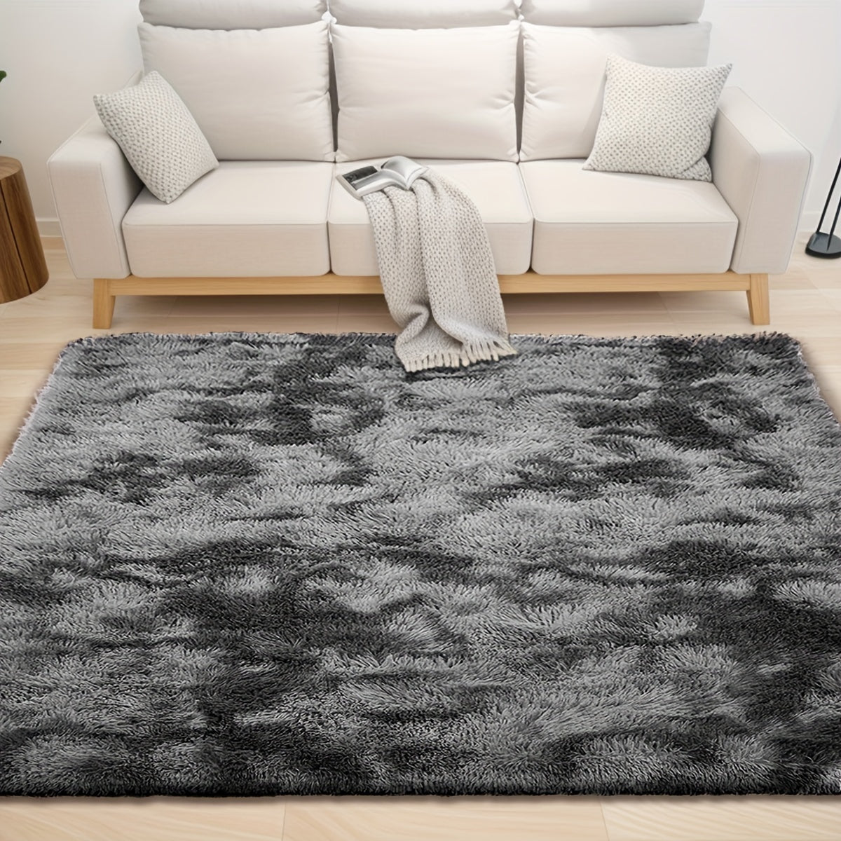 1pc Alfombra de rectángulo suave y esponjosa de felpa larga, estilo nórdico de lujo ligero con color degradado de tie-dye, alfombra de piso con fondo antideslizante, alfombra de pelo suave y cómoda que no se deshace, alfombra decorativa de estilo para la