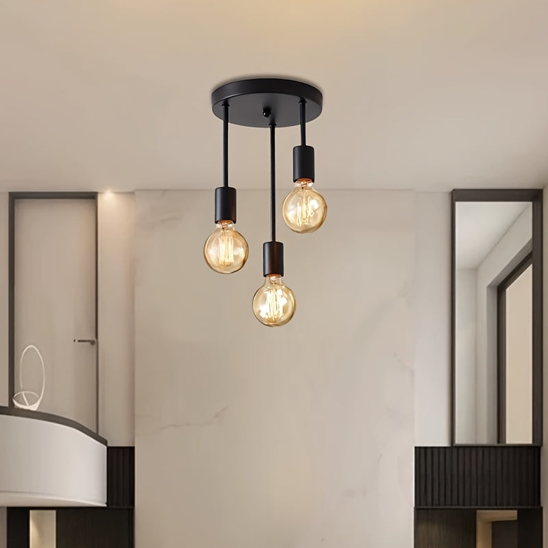 Lámpara de techo moderna industrial E27 de metal - Diseño geométrico negro elegante, montaje semi-inclinado para sala de estar, dormitorio o decoración de mesa de comedor (bomba no incluida), lámpara de techo para sala de estar, iluminación de dormitorio
