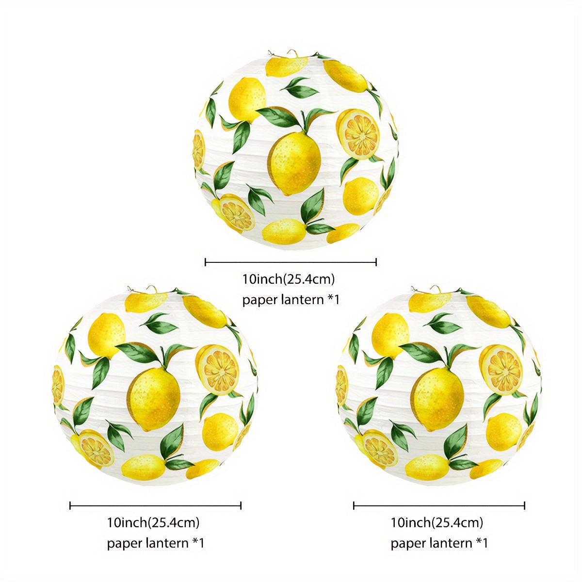 Faroles de papel con diseño de limón, juego de 3 - Faroles decorativos vibrantes con estampado de cítricos frescos - Decoración refrescante para eventos en el jardín, cocina y fiestas de invierno