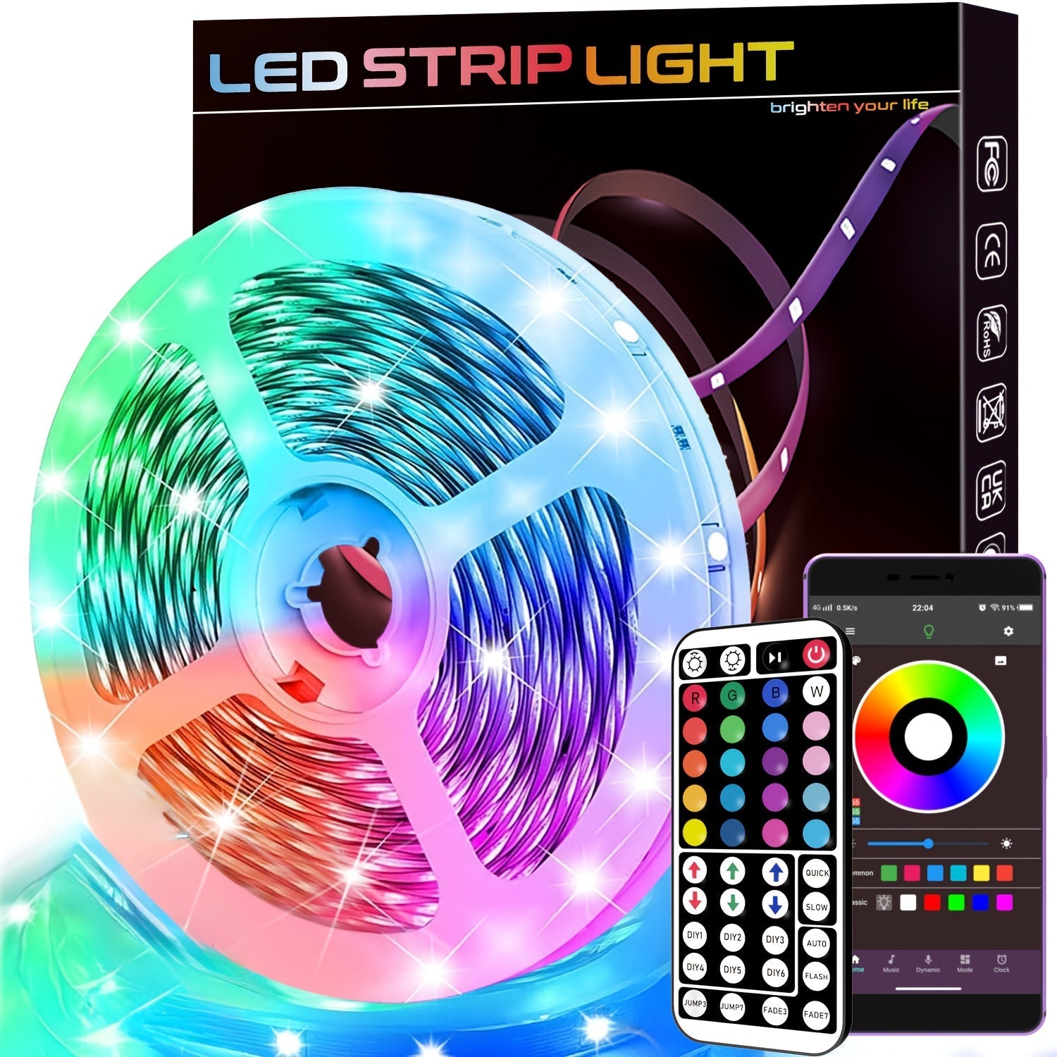 5.0 metros - 29.99 metros Tiras LED RGB para Decoración de Dormitorio, Control con Mando a Distancia de 44 Teclas y APP, Función de Temporizador, Cambio de Colores Sincronizado con Música, para Sala, Ambiente de Halloween Navidad, Fiestas, Salón de Conci