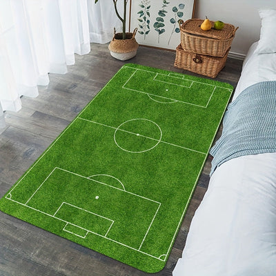 1 alfombra de área de campo de fútbol, gruesa de espuma, tamaño grande, tapete de juego impreso con cancha deportiva, temporada primavera/verano, tema al aire libre, resistente al desgaste, decoración para sala, dormitorio o habitación de adolescentes, a