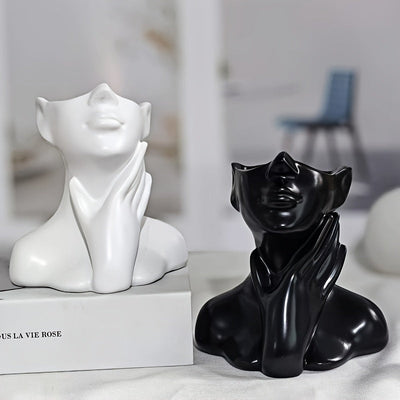 1pc | Moderno Abstracto | Jarrón Humanizado, Estatua de Resina con Diseño de Cuello Táctil, Contenedor de Mesa Decorativo para Plantas Frescas e Hidropónicas