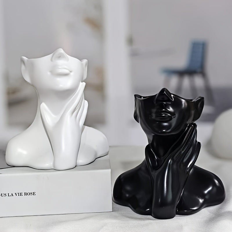 1pc | Moderno Abstracto | Jarrón Humanizado, Estatua de Resina con Diseño de Cuello Táctil, Contenedor de Mesa Decorativo para Plantas Frescas e Hidropónicas