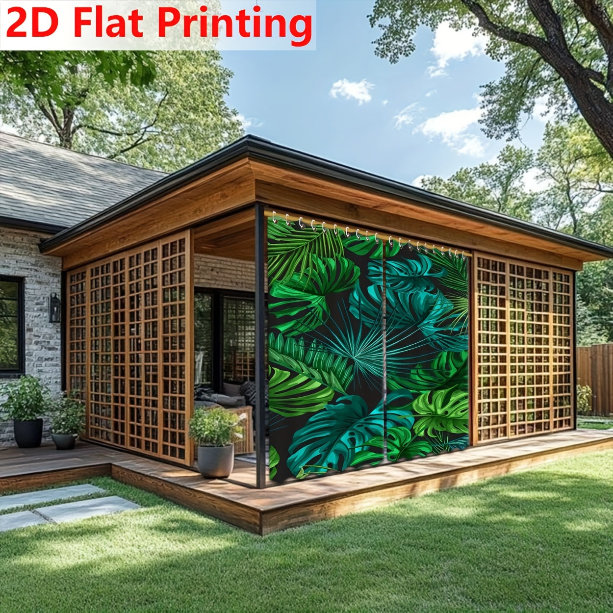 2D Cortinas de Impresión Plana, 2 Piezas de Cortinas Digitales para Exteriores con Patrón de Helecho Verde Profundo, Decoración Primavera/Verano para Ambiente Artístico Natural, Adecuadas como Cortinas de Puerta, Ventanas, Patio, Telas de Fondo, Decoraci