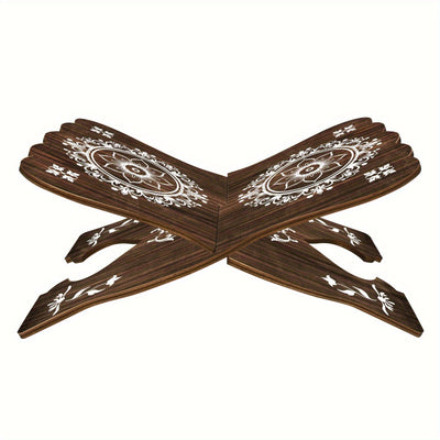 Estantería Islámica - Elegante Soporte Plegable de Madera con Tallados Florales y Geométricos, Perfecto para el Corán, la Biblia y Revistas, Regalo Ideal para Ramadán y Festividades Musulmanas | Exquisita Carpintería | Portabooks Duradero