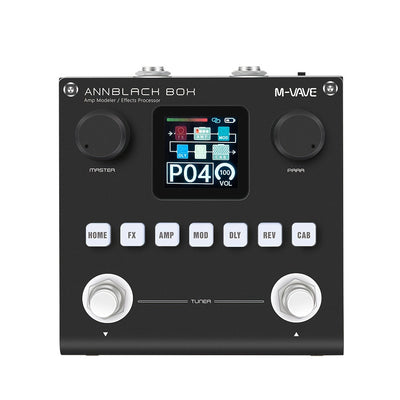 Modelador de efectos portátil para guitarra/bajo con 6 módulos de efectos, 80 presets editables y batería recargable